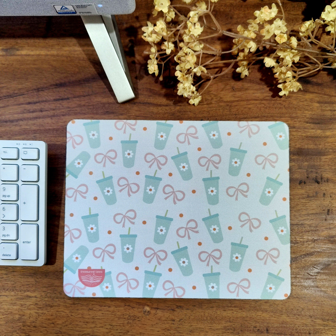 Green Tumbler With Pink Bow  Mouse Pad Non-Slip Gaming Mouse Mat