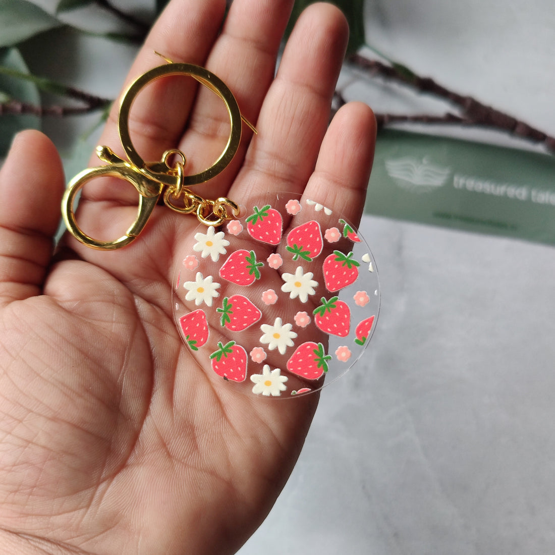 Strawberry with Daisy Acrylic Keychain