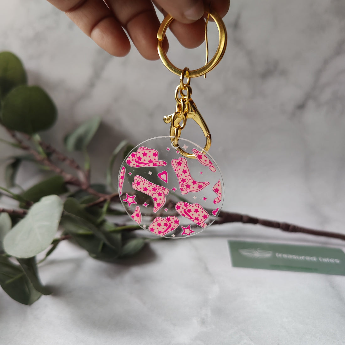 Pink Cow Girl Acrylic Keychain