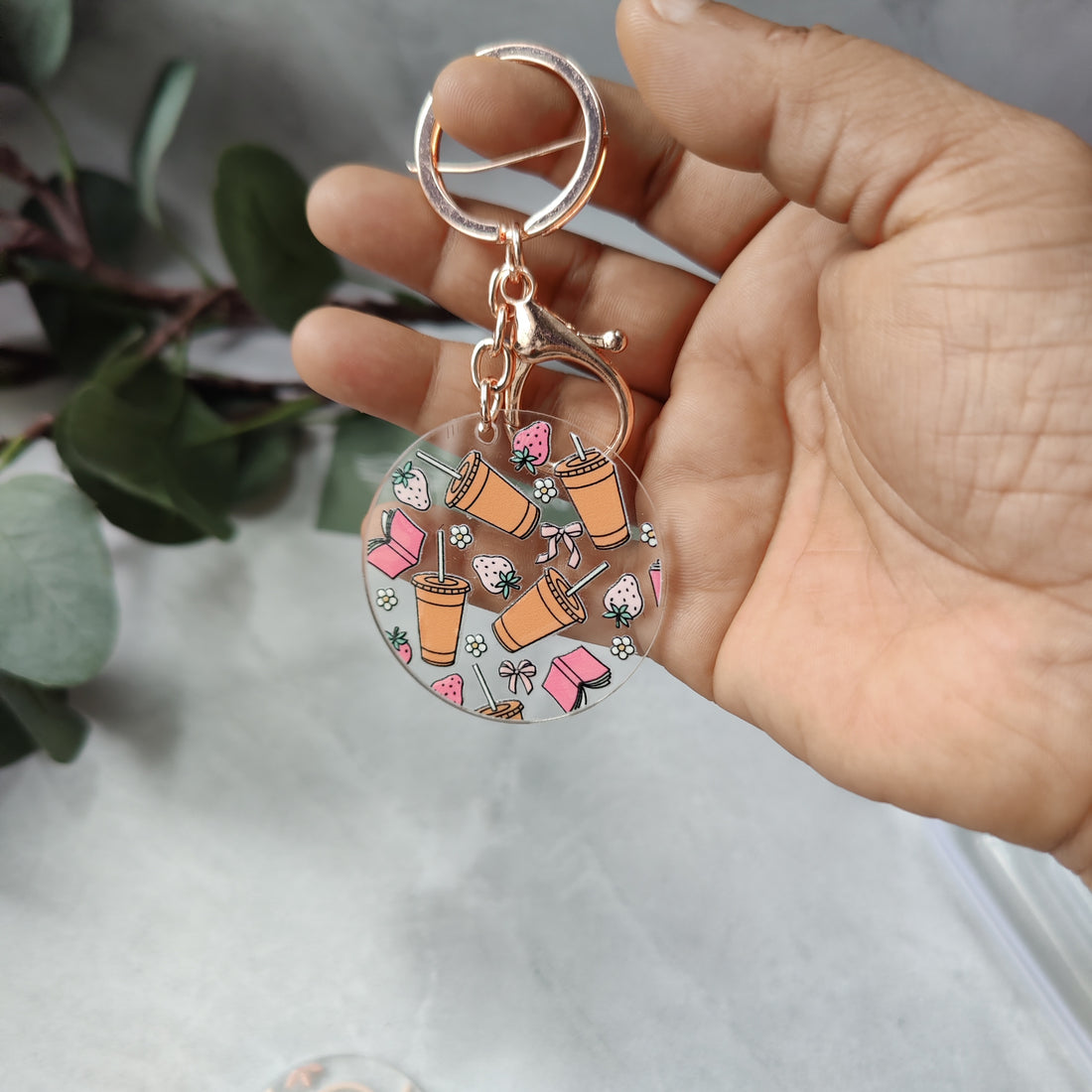 Strawberry with Coffee Acrylic Keychain