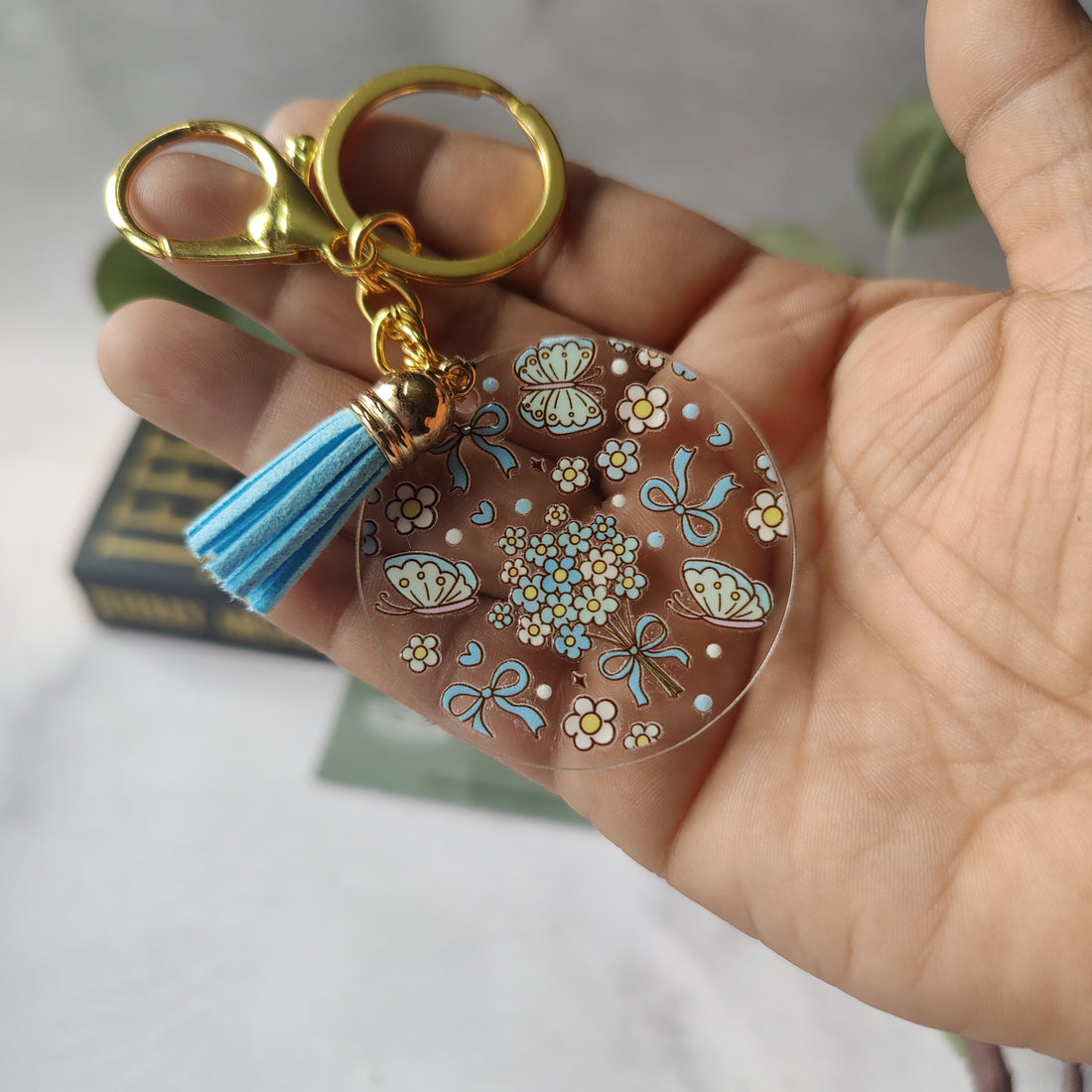 Blue Wild Flowers Acrylic Keychain