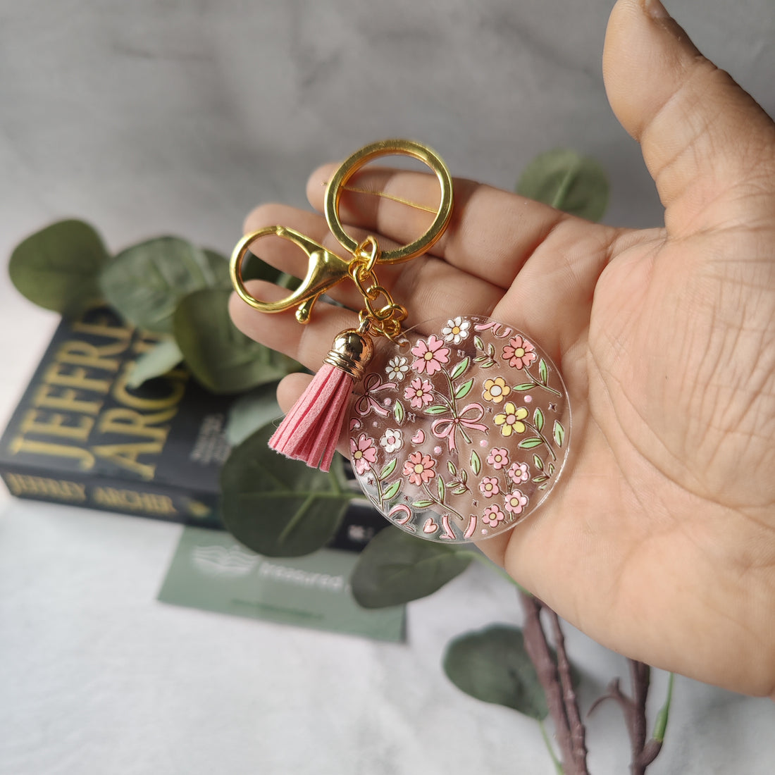 Pink Wild Flowers Acrylic Keychain