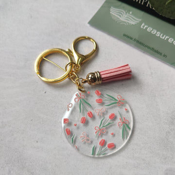 Pink tulips Flowers Acrylic Keychain