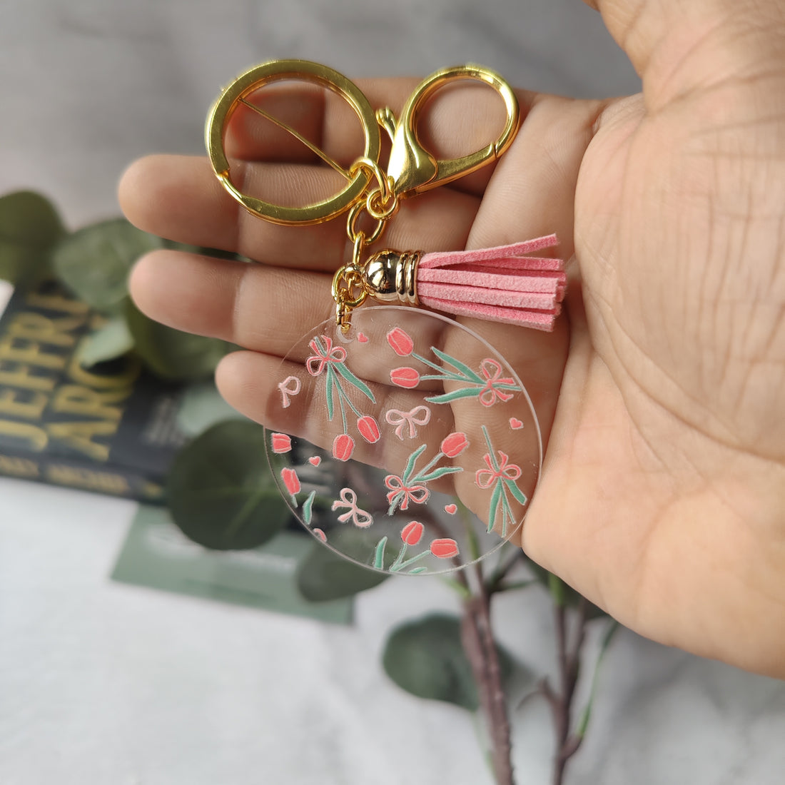 Pink tulips Flowers Acrylic Keychain