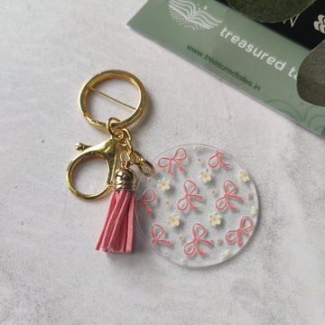 Pink Bow and Daisy Flowers Acrylic Keychain