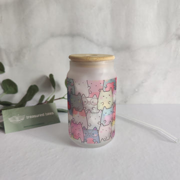 Cute Cats Glass Tumbler - Frosted 540ml