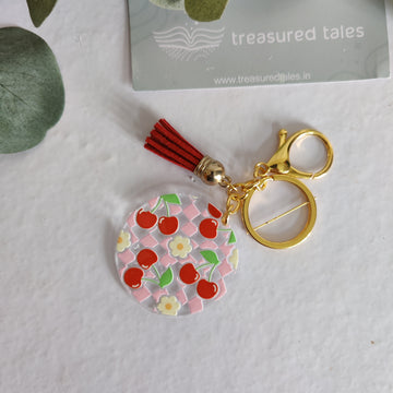 Red Cherry with Daisy Acrylic Keychain