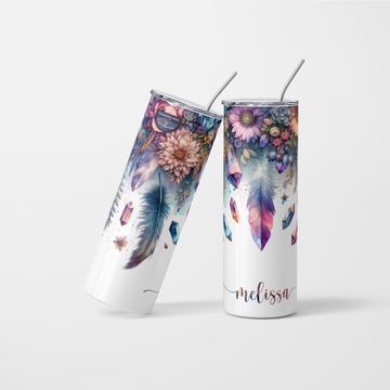 Personalised Bohemian Feather Tumbler With Crystals - 600ml