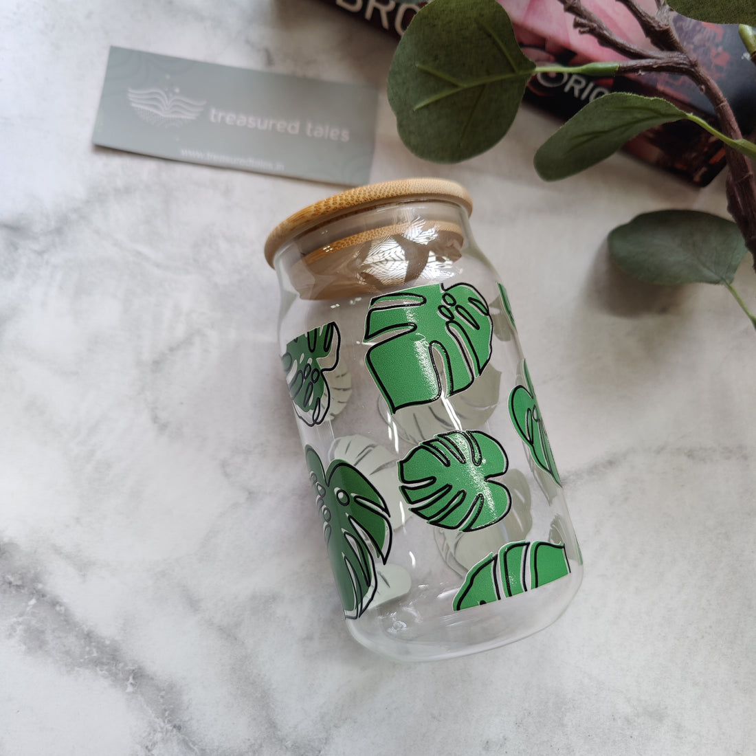 Monstera Leaves Glass Tumbler - Clear 540ml