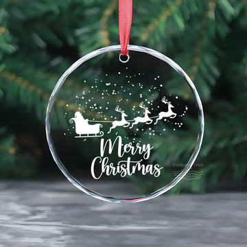 Santa on Sledge Crystal Glass Christmas Tree Ornament