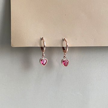 Mini Pink Crystal Heart Earrings - RoseGold