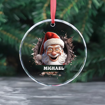 Santa Claus Crystal Glass Christmas Tree Ornament with Personalised Name