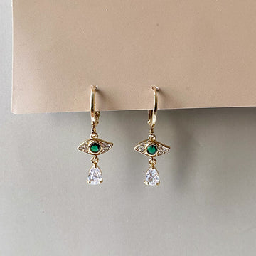 Emerald Eye Drop Earrings - Gold (Anti-Tarnish)