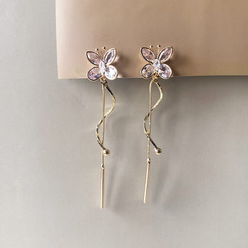 Fluttering Jewel Drop Earrings - Gold (Anti-Tarnish)