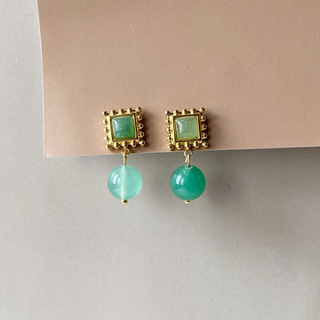 Aqua Jade Drop Earrings - Gold (Anti-Tarnish)