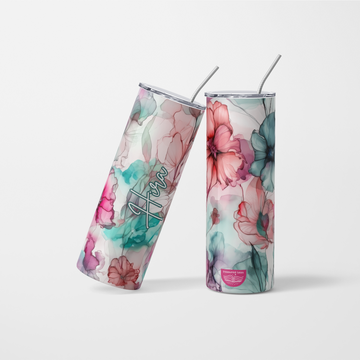 Personalised Floral Tumbler With Name - 600ml
