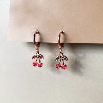Mini Cherry Drop Earrings - Rosegold