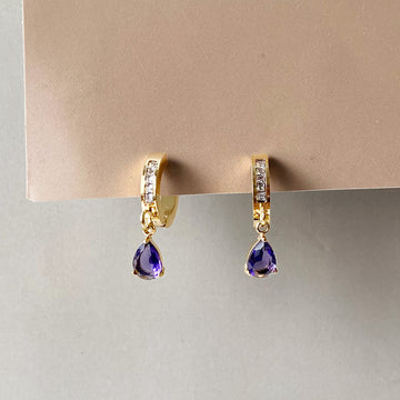 Violet Gem Drop Earrings - Gold (Anti-Tarnish)