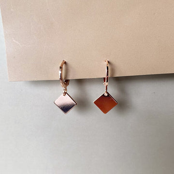 Flat Diamond Drop Earrings - Rose Gold
