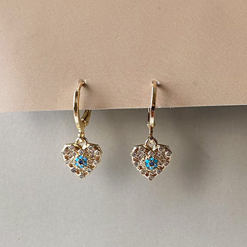 Evil Eye Heart Drop Earrings - Gold (Anti-Tarnish)