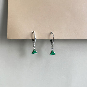 Mini Green Trinity Spark Earrings - Silver