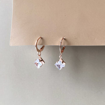 Mini Square Crystal Hoop Earrings - RoseGold (Anti-Tarnish)