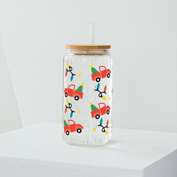Christmas Truck Glass Tumbler - Clear 540 ml