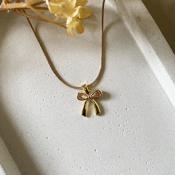 Crystal Bow Pendant Anti-Tarnish Chain Necklace