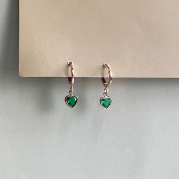 Mini Green Crystal Heart Earrings - RoseGold