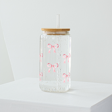 Pink Bow Glass Tumbler - Clear 540ml