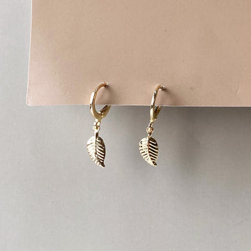 Mini Whisper Leaf Hoop Earrings - Gold (Anti-Tarnish)