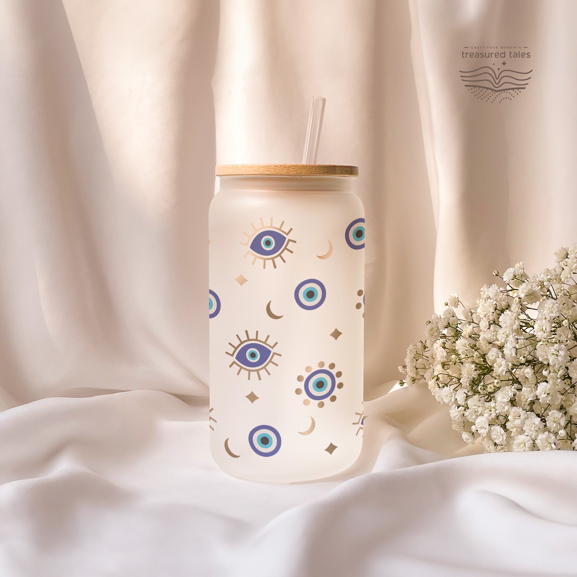 Evil Eye Glass Tumbler - Frosted 540ml