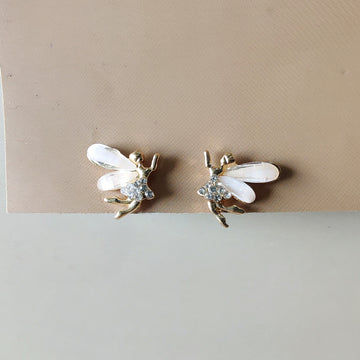 Pearl Wing Fairy Stud Earrings - Gold