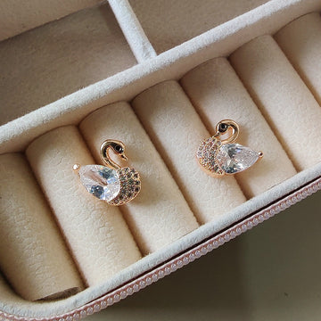 Crystal Swan Stud Earrings - RoseGold