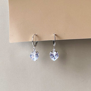 Crystal Heart Drop Earrings - Silver (Anti-Tarnish)