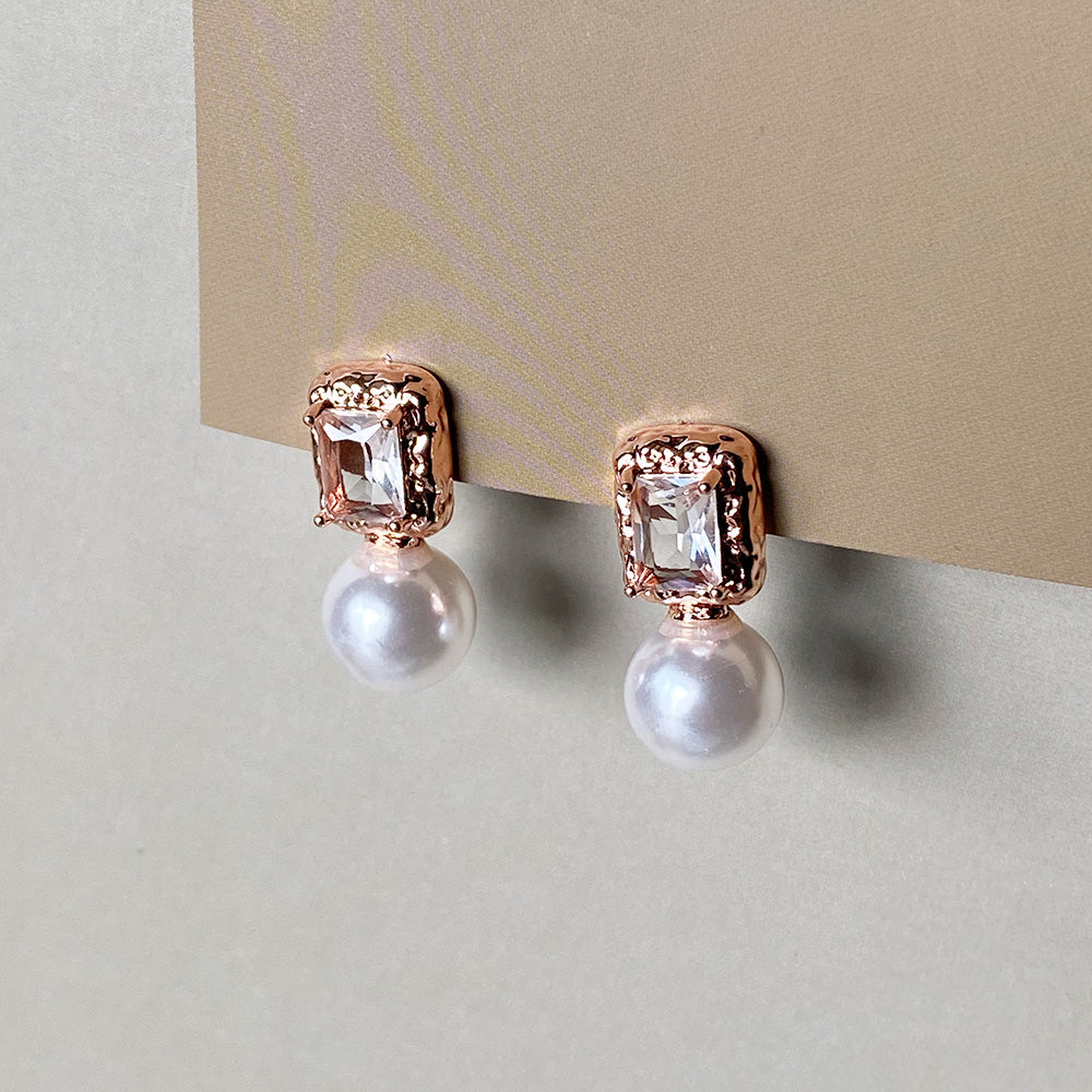 Regal Pearl Drops Earrings - Rose Gold