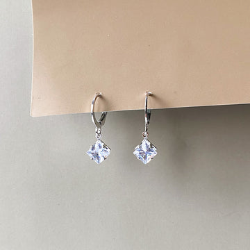Mini Square Crystal Hoop Earrings - Silver (Anti-Tarnish)