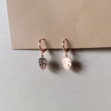 Dainty Monstera Drop Earrings - Rosegold