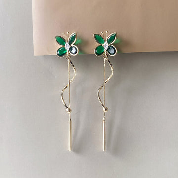 Fluttering Jewel Drop Earrings - Gold (Anti-Tarnish)