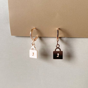 Mini Love Lock Hoop Earrings - Rose Gold