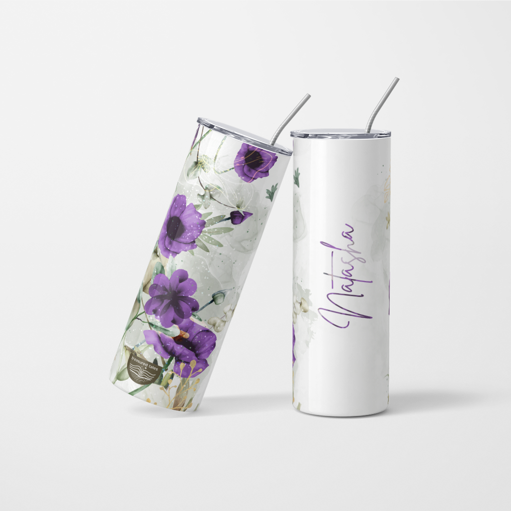 Personalised Floral Tumbler With Name - 600ml