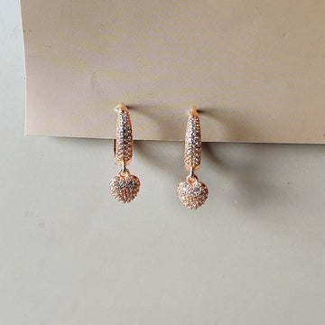 Crystal Heart Drop Hoop Earrings - RoseGold