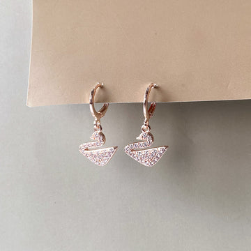 Crystal Swan Drop Earrings - RoseGold (Anti-Tarnish)