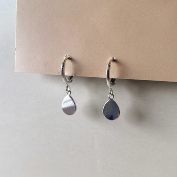 Mini Flat Tear Drop Earrings - Silver