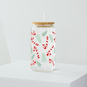 Christmas Candy Cane Glass Tumbler - Clear 540 ml