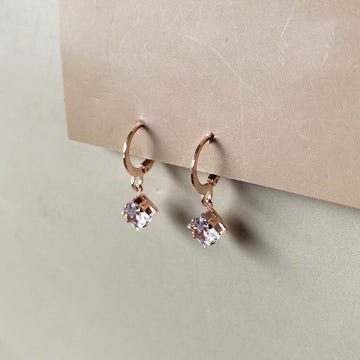 Crystal Cube Charm Earrings - RoseGold