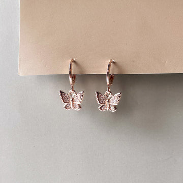 Butterfly Flutter Hoops Earrings - RoseGold (Anti-Tarnish)