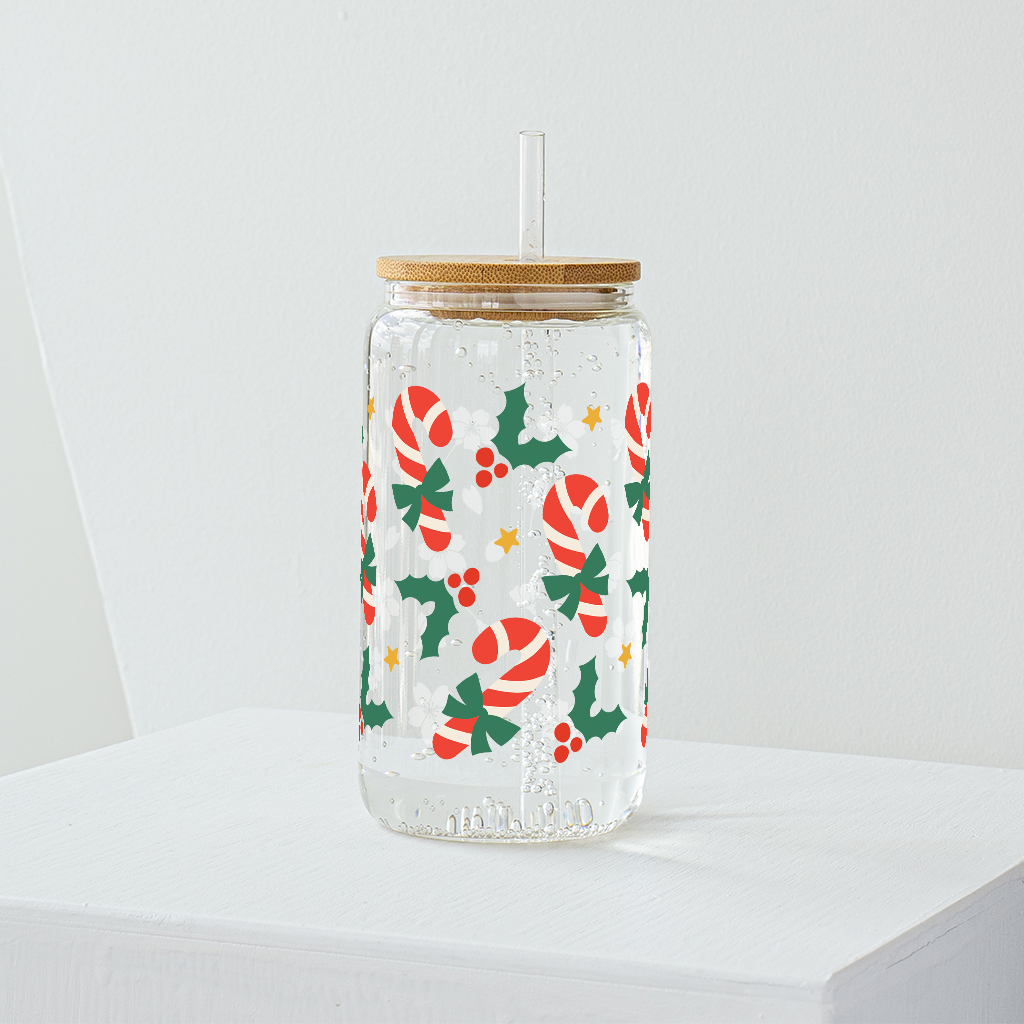 Christmas Candy Cane Glass Tumbler - Clear 540 ml