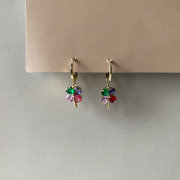 Gem Clover Drop Earrings - Gold