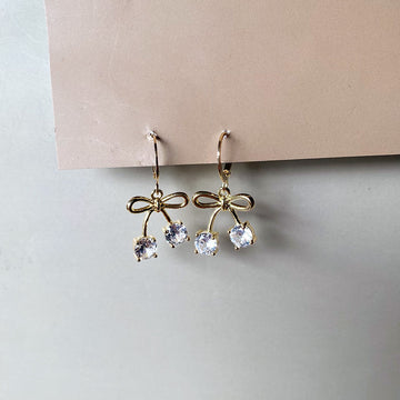 Golden Cherry Bow Drop Earrings